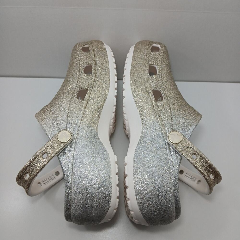 Croc Platform Glitter Ombre Silver Gold Slip on Classic High Heel Clogs Size 7 - Picture 4 of 16